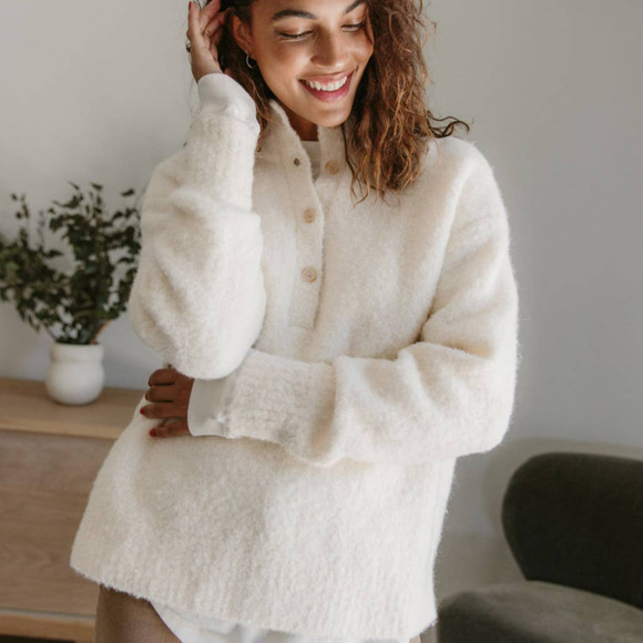 Jenni Kayne | Sweaters | Jenni Kayne Boucle Button Pullover Sweater Ivory  Size Xs Oversized Preowned | Poshmark